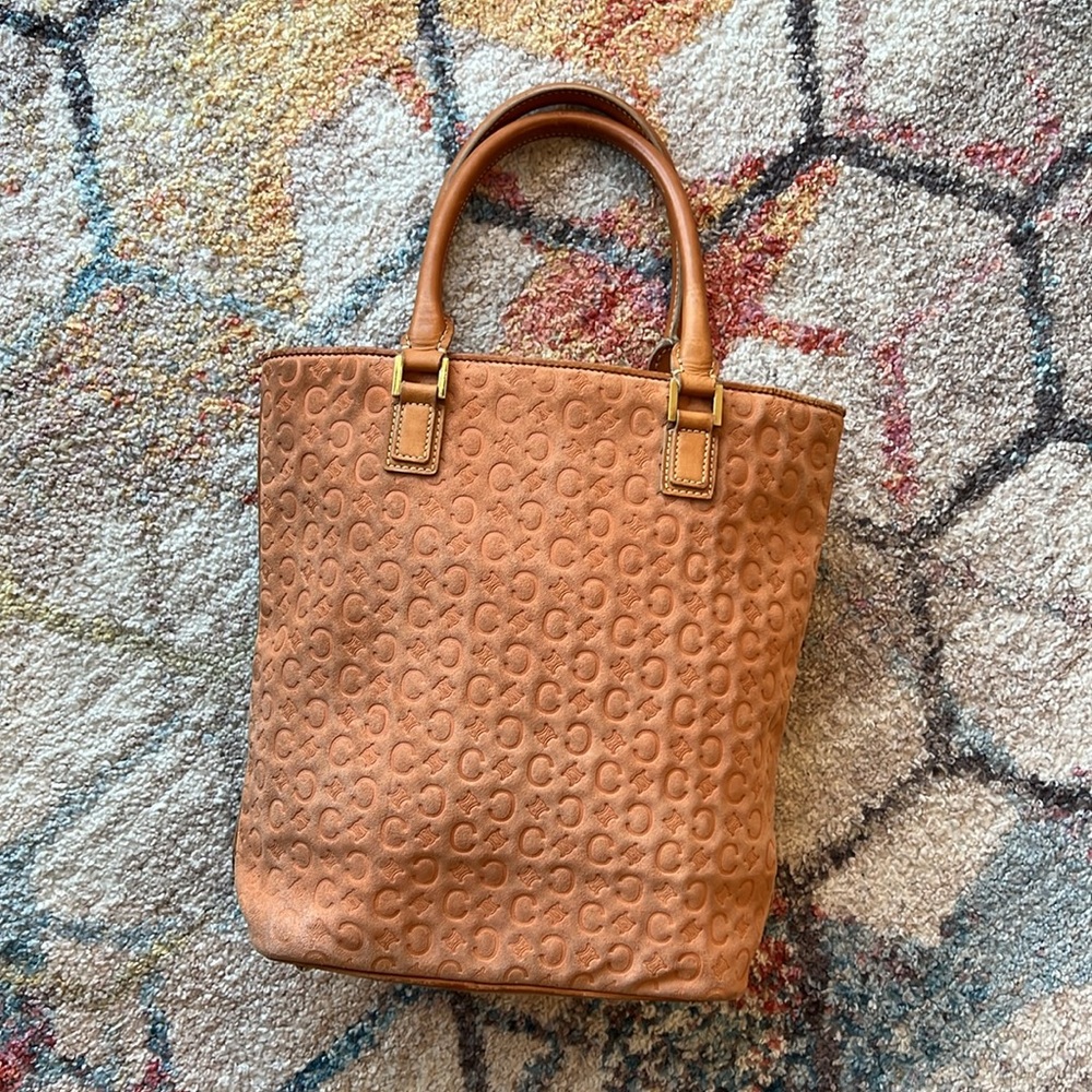 CELINE Macadam Suede Tote in Burnt Orange